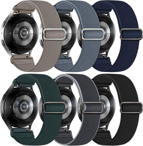 6 Pack Stretchy Bands Compatible with Samsung Galaxy Watch 7 6 5 4 40mm 44mm/Galaxy Watch 6 4 Classic 42mm 46mm 43mm 47mm/Galaxy 5 Pro 45mm/Active 2, 20mm Elastic Nylon Sport Strap for Men Women in Kuwait