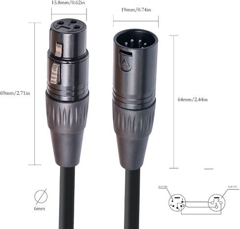 2-Pack 3Pin-XLR Female to 5Pin-XLR Male Audio Cable 1FT for Mixer, DMX Lightspeed, DMX Controller in Kuwait