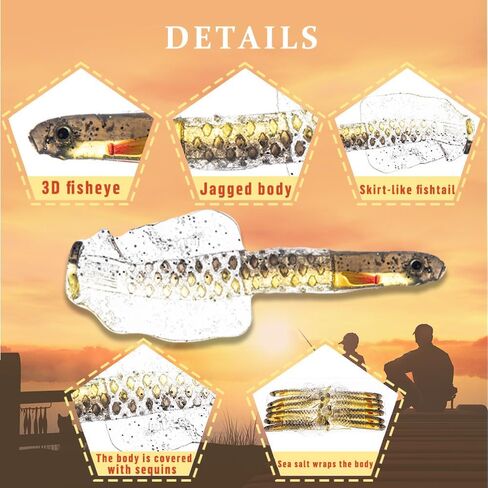 Fishing Lures, Set of 10 Realistic Shrimp Lures, Silver and Gold in Saudi Arabia