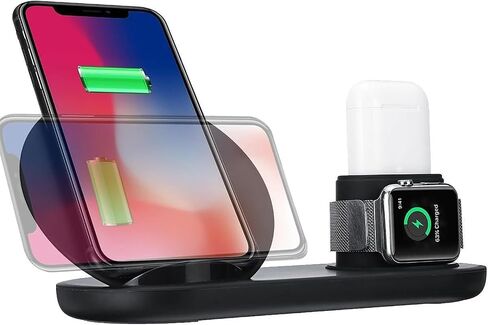 3 in 1 Wireless Charging Station for Samsung Galaxy & Apple iPhone - 7.5W Fast Charging Stand - Wireless Charger for Smartwatches, Smart Phones, Airpods - White in Kuwait