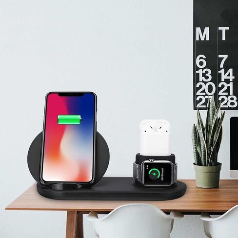 3 in 1 Wireless Charging Station for Samsung Galaxy & Apple iPhone - 7.5W Fast Charging Stand - Wireless Charger for Smartwatches, Smart Phones, Airpods - White in Kuwait