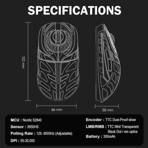 WLMOUSE Strider Magnesium Gaming Mouse 45g Superlight Magnesium Alloy Wireless Gaming Mouse, 125-8000Hz (Adjustable) Wireless Polling Rate, PAW 3950 HS Sensor, for PC/Laptop/Mac(Strider OM-Black) in Saudi Arabia