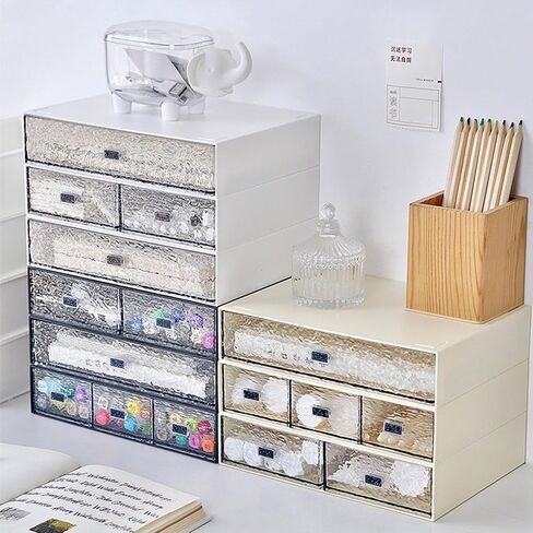 Desk Drawer Organizer, Water ripple Stackable Office Supplies Desk Organizer, Plastic Storage Drawer, Desk Grocery Organizer For Stationery/Office Supplies/School/Home (Black, 3 Compartments) in Kuwait