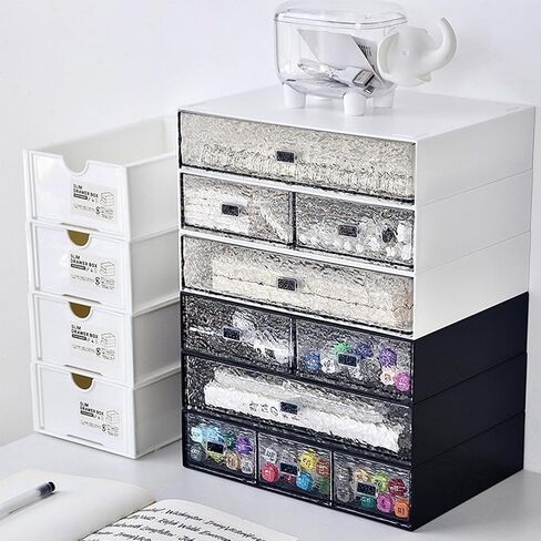 Desk Drawer Organizer, Water ripple Stackable Office Supplies Desk Organizer, Plastic Storage Drawer, Desk Grocery Organizer For Stationery/Office Supplies/School/Home (Black, 3 Compartments) in Kuwait