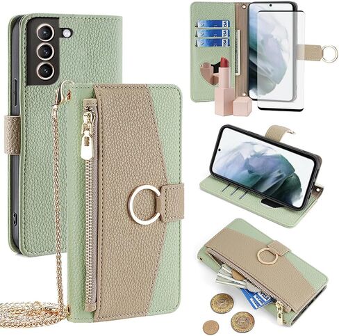 Asuwish Phone Case for Samsung Galaxy S21 Plus S21+ 5G Wallet Cover with Screen Protector and Mirror Flip Cover Ring Card Holder Crossbody Strap Cell S21+5G S21plus 21S + S 21 21+ G5 Women Girls Blue in Saudi Arabia
