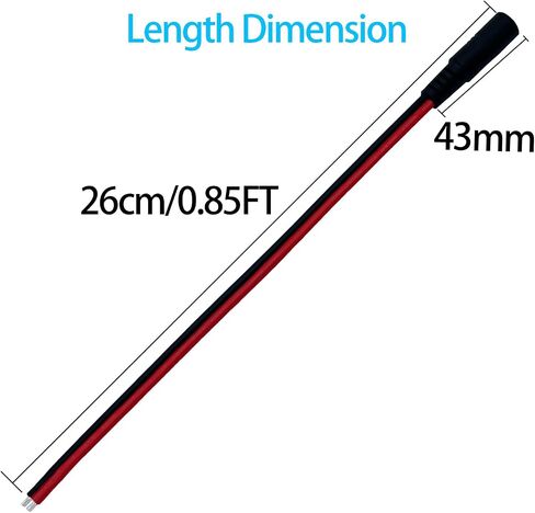 0.85ft 14awg Dection Dic DC 5.5x2.1mm أنثى سلك الطاقة 12V/24V النحاس النحاس الأساسية العالية الحبل الحالي | لأضواء الشريط LED لمراقبة CCTV وأنظمة الأمان 2pcs in Kuwait