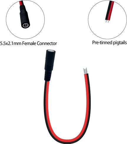 0.85ft 14awg Dection Dic DC 5.5x2.1mm أنثى سلك الطاقة 12V/24V النحاس النحاس الأساسية العالية الحبل الحالي | لأضواء الشريط LED لمراقبة CCTV وأنظمة الأمان 2pcs in Kuwait