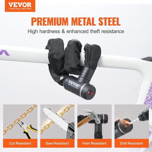VEVOR Bike Chain Lock, 3.94 Ft Combination Bicycle Chain Lock with 4 Keys, Heavy Duty Anti-Theft High Security Bike Locks, Perfect for Bike, Motorcycle, Scooter, Bicycle, Door, Fence or Gate, 8mm in Saudi Arabia