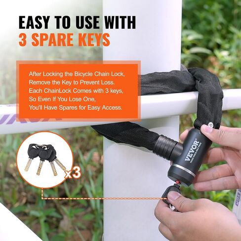 VEVOR Bike Chain Lock, 3.94 Ft Combination Bicycle Chain Lock with 4 Keys, Heavy Duty Anti-Theft High Security Bike Locks, Perfect for Bike, Motorcycle, Scooter, Bicycle, Door, Fence or Gate, 8mm in Saudi Arabia