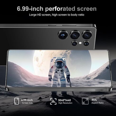 MMY I25 Ultra 5G Smartphone Smartphort ، 8GB+256GB الهاتف الخليوي بالكامل لـ Android 14 ، 6.99 "هاتف محمول غير مؤمن ، 7000 مللي أمبير ، 68 ميجابكسل+108 ميجابكسل كاميرا مزدوجة/قفل SIM/بصمات الأصابع المزدوجة (أسود) in Kuwait