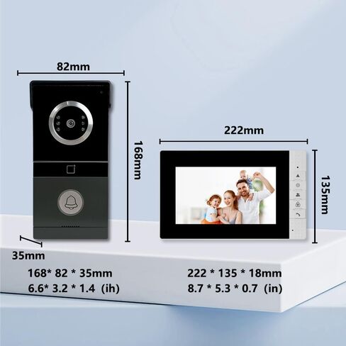 Video Doorbell Camera with Monitor, 7 Inches LCD Monitor Video Doorbell Camera Kits, Wired Dual-Way Video Intercom System with Night Vision Support Remote Unlock for Villa House Office in Saudi Arabia