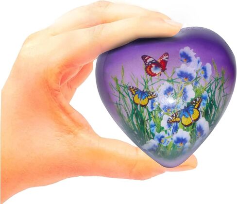 الجرار التذكارية الصغيرة ذات الفراشة الأرجوانية الجميلة الجريئة والإلهية لرماد الإنسان والحيوانات الأليفة | مع حقيبة مخملية وقمع - كمية واحدة (جرة تذكار، أرجواني) in Kuwait