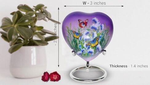 الجرار التذكارية الصغيرة ذات الفراشة الأرجوانية الجميلة الجريئة والإلهية لرماد الإنسان والحيوانات الأليفة | مع حقيبة مخملية وقمع - كمية واحدة (جرة تذكار، أرجواني) in Kuwait