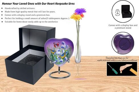 الجرار التذكارية الصغيرة ذات الفراشة الأرجوانية الجميلة الجريئة والإلهية لرماد الإنسان والحيوانات الأليفة | مع حقيبة مخملية وقمع - كمية واحدة (جرة تذكار، أرجواني) in Kuwait