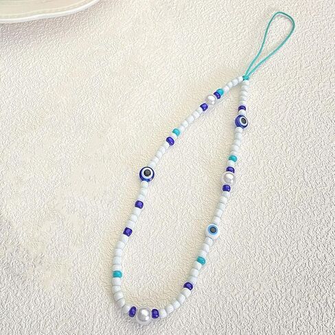 POYAMUSE Beaded Evil Eye Phone Charm Bracelet, Geometric Resin Flower Design Anti-Loss Wrist Strap, Stylish Protection Amulet and Trendy Beaded Hand Chain for Men and Women in Saudi Arabia