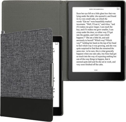 حافظة kwmobile متوافقة مع Kobo Aura ONE - غطاء القارئ الإلكتروني من جلد البولي يوريثان والقماش - فحمي/أسود in Kuwait
