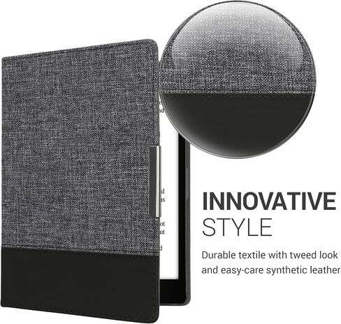 حافظة kwmobile متوافقة مع Kobo Aura ONE - غطاء القارئ الإلكتروني من جلد البولي يوريثان والقماش - فحمي/أسود in Kuwait