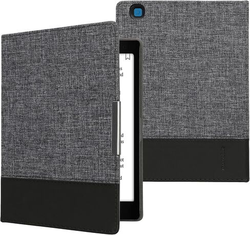 حافظة kwmobile متوافقة مع Kobo Aura ONE - غطاء القارئ الإلكتروني من جلد البولي يوريثان والقماش - فحمي/أسود in Kuwait