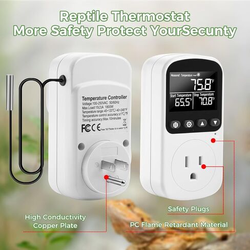 Diymore Digital Thermostat Temperature Controller Outlet,Plug in Thermostat for Heater 1800W, Heating/Cooling Mode, Timer, 15A /120V,104℉~210℉ for Reptile Thermostat in Saudi Arabia