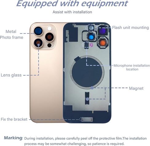 16 Pro max Back Glass Replacement with Metal Camera Frame &Magnet for iPhone 16 Pro max (6.9-inch) & Includes Replacement Tools in Kuwait