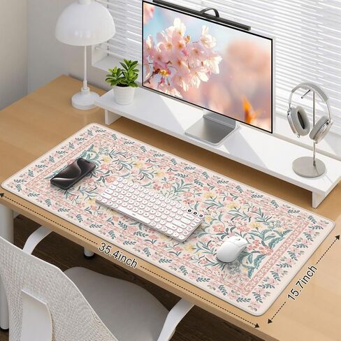 iCasso Pink Desk Mat, Desk Pad, Computer Mats for Desktop, Desk Matt, XXL Large Mouse Pad for Desk, Anti-Slip Big Mousepad with Stitched Edges, Keyboard Pad Mouse Mat for Computer(Pink Floral) in Kuwait