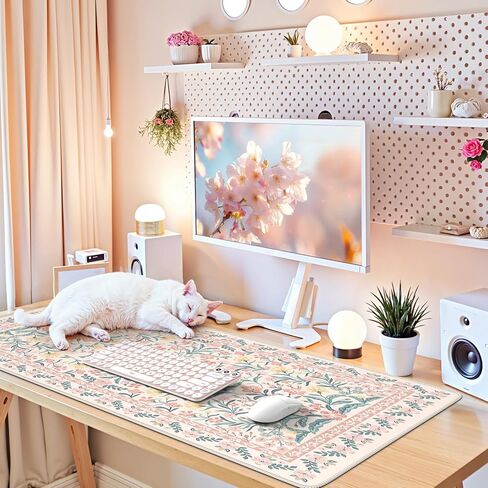 iCasso Pink Desk Mat, Desk Pad, Computer Mats for Desktop, Desk Matt, XXL Large Mouse Pad for Desk, Anti-Slip Big Mousepad with Stitched Edges, Keyboard Pad Mouse Mat for Computer(Pink Floral) in Kuwait