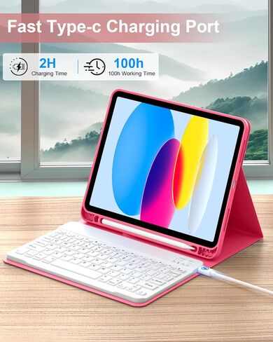 for iPad (A16) 11th/10th Generation Case with Keyboard 11/10.9 inch (2025/2022), Detachable Wireless Bluetooth iPad Keyboard Case Thin & Light with Built-in Pencil Holder, Pink in Kuwait