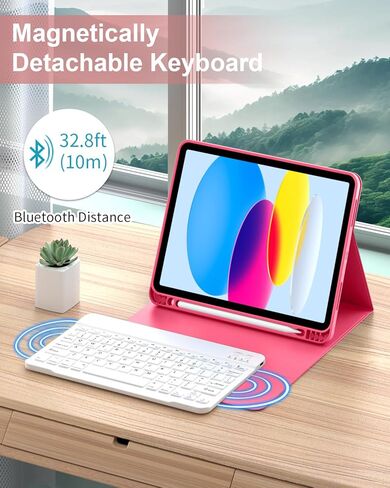 for iPad (A16) 11th/10th Generation Case with Keyboard 11/10.9 inch (2025/2022), Detachable Wireless Bluetooth iPad Keyboard Case Thin & Light with Built-in Pencil Holder, Pink in Kuwait