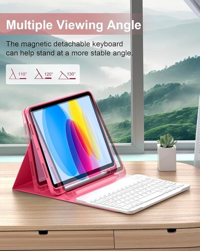 for iPad (A16) 11th/10th Generation Case with Keyboard 11/10.9 inch (2025/2022), Detachable Wireless Bluetooth iPad Keyboard Case Thin & Light with Built-in Pencil Holder, Pink in Kuwait