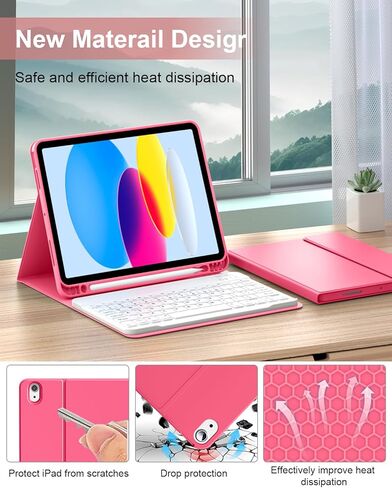 for iPad (A16) 11th/10th Generation Case with Keyboard 11/10.9 inch (2025/2022), Detachable Wireless Bluetooth iPad Keyboard Case Thin & Light with Built-in Pencil Holder, Pink in Kuwait