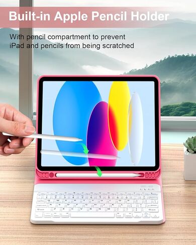 for iPad (A16) 11th/10th Generation Case with Keyboard 11/10.9 inch (2025/2022), Detachable Wireless Bluetooth iPad Keyboard Case Thin & Light with Built-in Pencil Holder, Pink in Kuwait