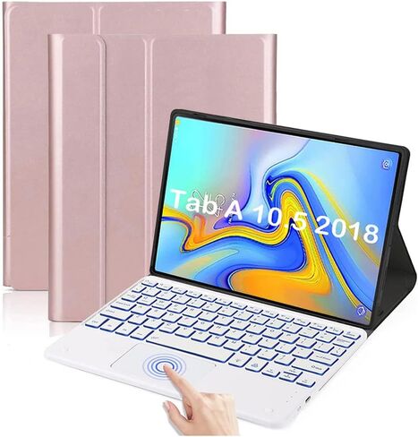 حالة لوحة مفاتيح لوحة اللمس الخلفية لـ Galaxy Tab A. 10.5 (SM-T590 / T595 / T597) ، لوحة مفاتيح Bluetooth القابلة للفصل مغناطيسيًا مع غطاء حامل جلدي لـ Galaxy Tab A 10.5 (إصدار 2018) ، الأسود) in Kuwait