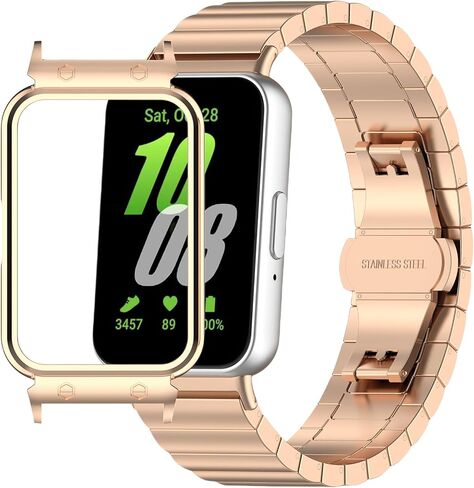 Metal Strap Compatible with Samsung Galaxy Fit 3 SM-R390, Thin Light Stainless Steel Band with Buckle Protective Cover for Galaxy Fit 3 in Kuwait