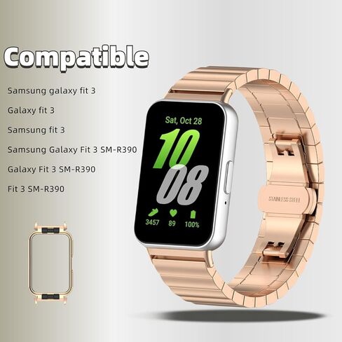 Metal Strap Compatible with Samsung Galaxy Fit 3 SM-R390, Thin Light Stainless Steel Band with Buckle Protective Cover for Galaxy Fit 3 in Kuwait