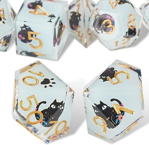 DND Dice Set 7-Pcs, Sharp Edge Cute Cat Style Resin Dice Polyhedral Resin Sharp Edge Dice for Roleplaying Games Dungeons and Dragons RPG MTG Table Games in Saudi Arabia
