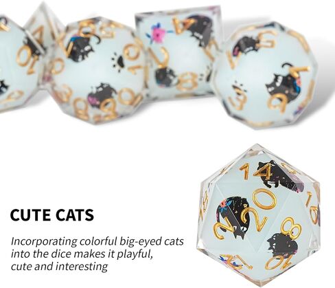DND Dice Set 7-Pcs, Sharp Edge Cute Cat Style Resin Dice Polyhedral Resin Sharp Edge Dice for Roleplaying Games Dungeons and Dragons RPG MTG Table Games in Saudi Arabia