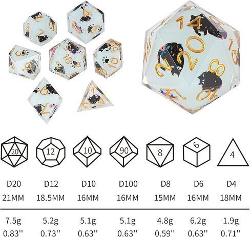 DND Dice Set 7-Pcs, Sharp Edge Cute Cat Style Resin Dice Polyhedral Resin Sharp Edge Dice for Roleplaying Games Dungeons and Dragons RPG MTG Table Games in Saudi Arabia