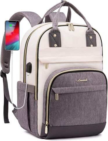 LOVEVOOK Laptop Backpack for Women, 15.6 Inch Travel Anti-theft Laptop Bag, Fashion Work Business Backpacks Purse, Warterproof Teacher Nurse Computer Professor Daypack, Beige-Black in Saudi Arabia