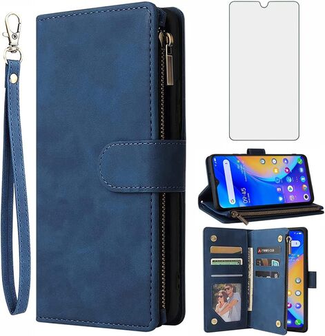 Asuwish Compatible with TCL 20 SE 6.82 Wallet Case and Tempered Glass Screen Protector Flip Cover Card Holder Stand Cell Accessories Phone Cases for TCL20SE Android 11 TLC 20SE T6710 6.82" Women Blue in Saudi Arabia