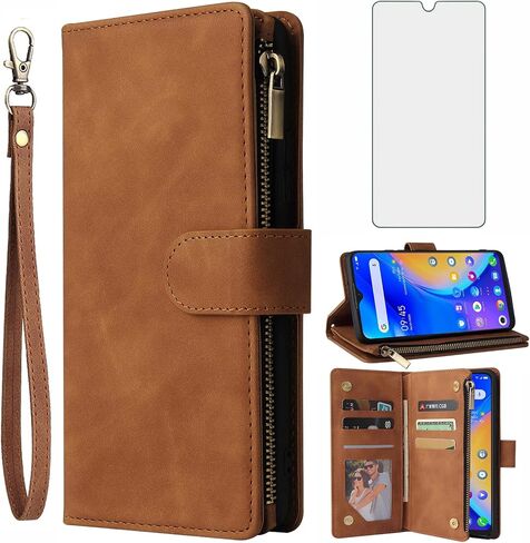 Asuwish Compatible with TCL 20 SE 6.82 Wallet Case and Tempered Glass Screen Protector Flip Cover Card Holder Stand Cell Accessories Phone Cases for TCL20SE Android 11 TLC 20SE T6710 6.82" Women Blue in Saudi Arabia
