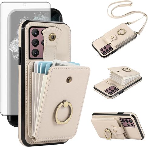 Asuwish Phone Case for Samsung Galaxy S22 Ultra 5G Wallet Cell Cover with Screen Protector Crossbody Strap Ring Stand RFID Credit Card Holder S22ultra 22S S 22 S22ultra5g 6.8 Women Girls Purple in Kuwait