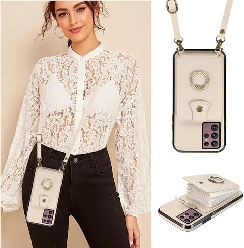 Asuwish Phone Case for Samsung Galaxy S22 Ultra 5G Wallet Cell Cover with Screen Protector Crossbody Strap Ring Stand RFID Credit Card Holder S22ultra 22S S 22 S22ultra5g 6.8 Women Girls Purple in Kuwait