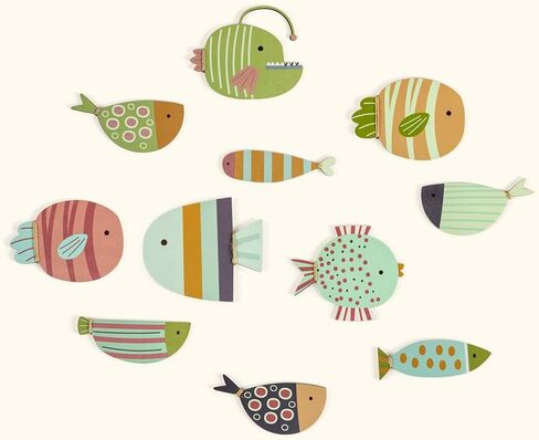 ajdvart ديكور جدار السمك الخشبي - 5 قطع ديكور جدار ساحلي للشاطئ البحري، منحوتة سمكة للمنزل، منزل البحيرة، حمام المحيط، غرفة النوم، غرفة الأطفال، الحضانة، ديكور غرفة اللعب in Kuwait