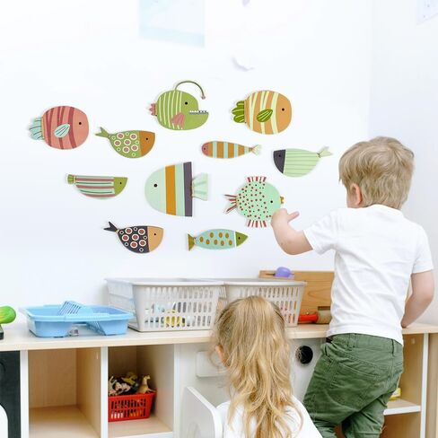 ajdvart ديكور جدار السمك الخشبي - 5 قطع ديكور جدار ساحلي للشاطئ البحري، منحوتة سمكة للمنزل، منزل البحيرة، حمام المحيط، غرفة النوم، غرفة الأطفال، الحضانة، ديكور غرفة اللعب in Kuwait