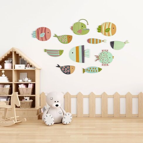 ajdvart ديكور جدار السمك الخشبي - 5 قطع ديكور جدار ساحلي للشاطئ البحري، منحوتة سمكة للمنزل، منزل البحيرة، حمام المحيط، غرفة النوم، غرفة الأطفال، الحضانة، ديكور غرفة اللعب in Kuwait
