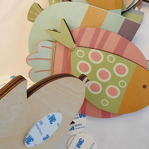 ajdvart ديكور جدار السمك الخشبي - 5 قطع ديكور جدار ساحلي للشاطئ البحري، منحوتة سمكة للمنزل، منزل البحيرة، حمام المحيط، غرفة النوم، غرفة الأطفال، الحضانة، ديكور غرفة اللعب in Kuwait