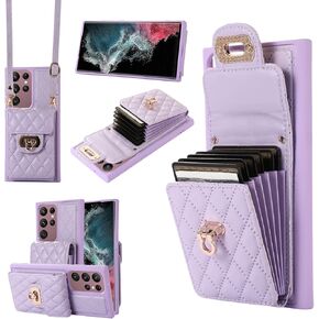 Asuwish Phone Case for Samsung Galaxy S22 Ultra 5G Wallet Cover with Credit Card Holder Shoulder Crossbody Strap Long Lanyard Leather Cell Accessories S22ultra 22S S 22 S22ultra5g 6.8 Women Men Purple