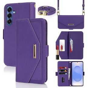 Jaorty Crossbody Wallet for Samsung Galaxy S25 Plus Case with Long Shoulder Strap,S25+ Case Credit Card Holder 6.7",PU Leather Handbag Purse Kickstand Make Up Mirror Cover Case for Women Girls,Blue