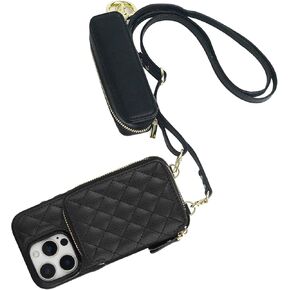 Bocasal A Stylish Crossbody Wallet Case for iPhone 16 Pro+ A Leather Lipstick Case Holder