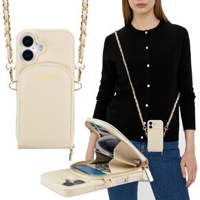 Crossbody Wallet Case for iPhone 16, RFID Blocking PU Leather Zipper Handbag Purse Cover, Suitable for iPhone 16, Black